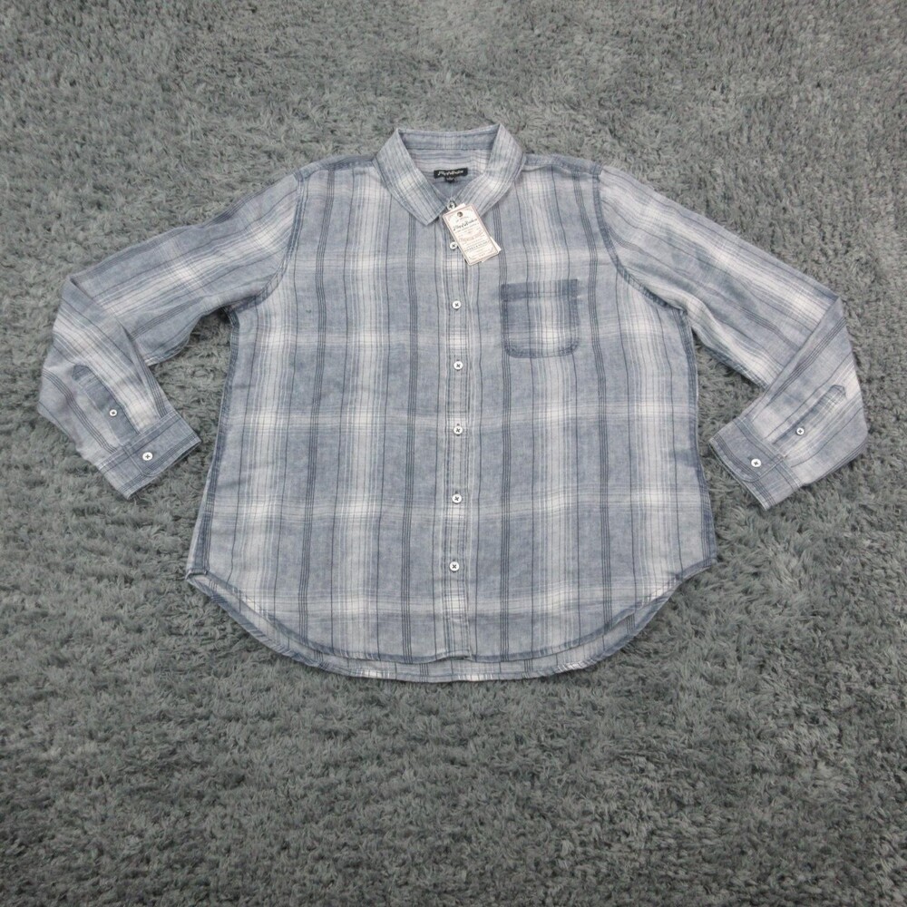 Flag & Anthem Shirt Womens Large Blue Plaid Button Front Long Sleeve Casual NWT